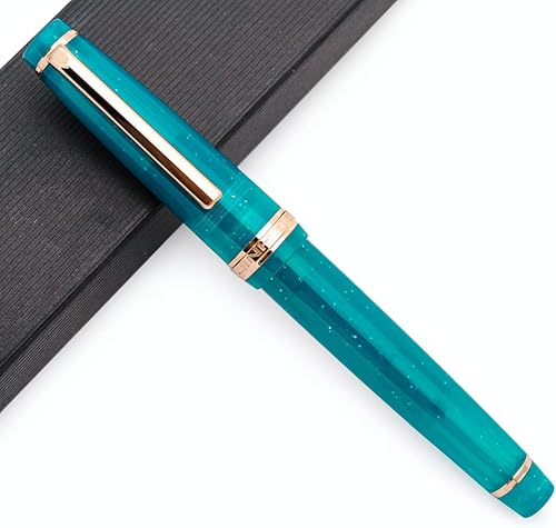 JINHAO 82 - Pluma estilográfica con clip dorado (punta F 0.020 in, azul pavo real fluorescente)