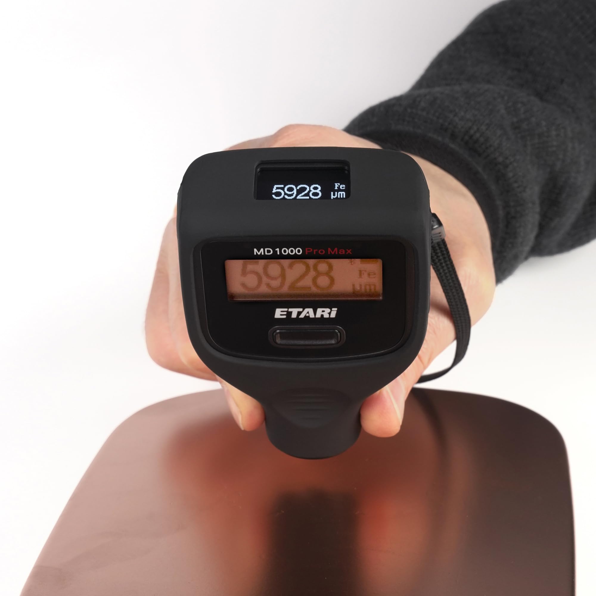 ETARI® MD 1000 Pro Max (Ferr & Non-Ferr), Profi Lack Schichtdickenmessgerät zur Lackdickenmessung am Auto bis zu 6000 μm, +3-farbige Displaybeleuchtung,+2 Displays (LCD und OLED) + kostenfreie App
