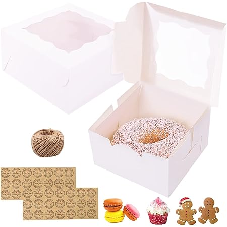 4 Pack Cake Boxes With Window, 10x10x8 In Tall Cake Box With Boards, White Bakery Boxes For Donuts, Pies, Cookies, For Wedding, Birthday, Party - View #5