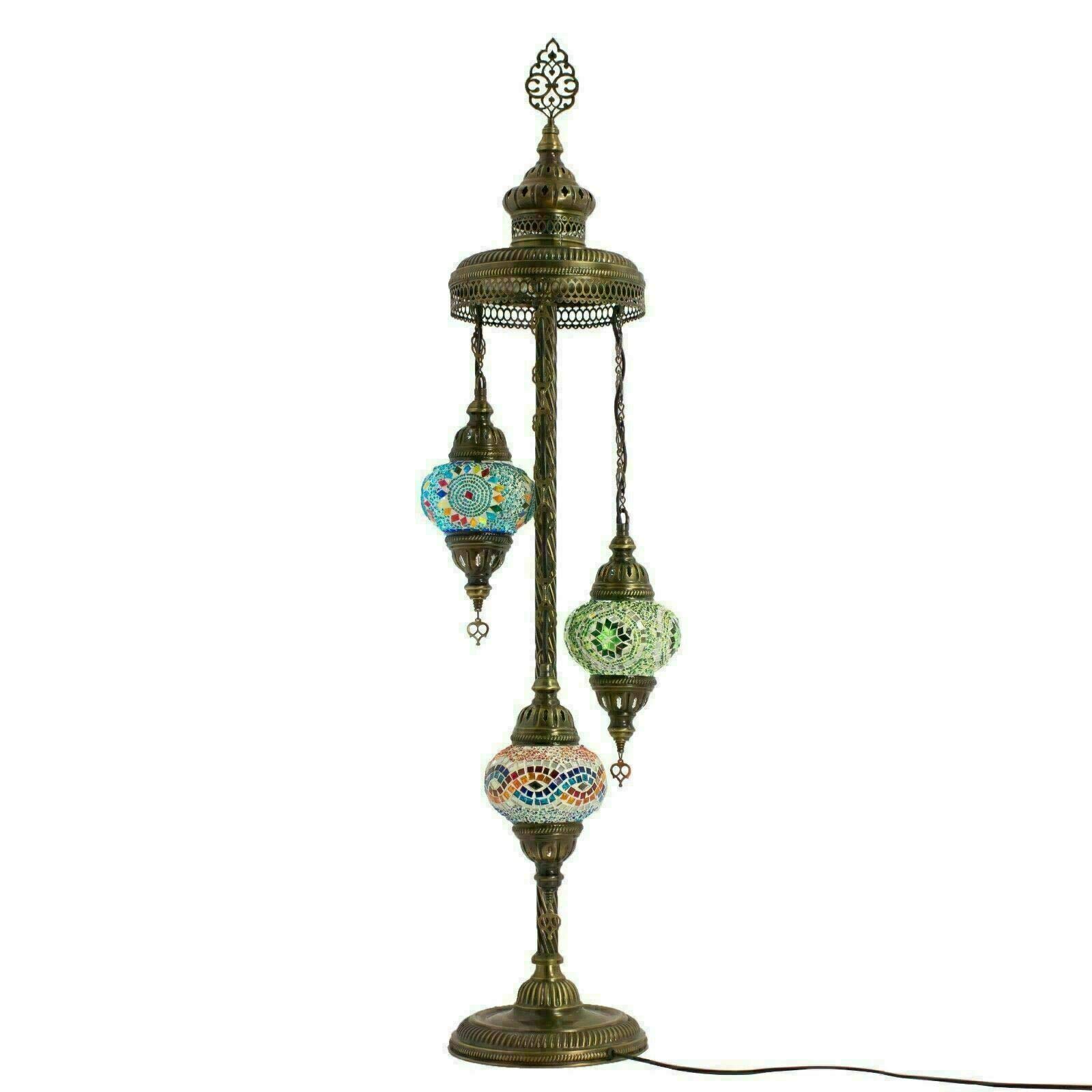 Turkish Moroccan Mosaic Floor Lamp Light, Handmade Glass Mosaic Multicolour Tiffany Floor Lamp Light 3 Medium Globe-with LED Bulb