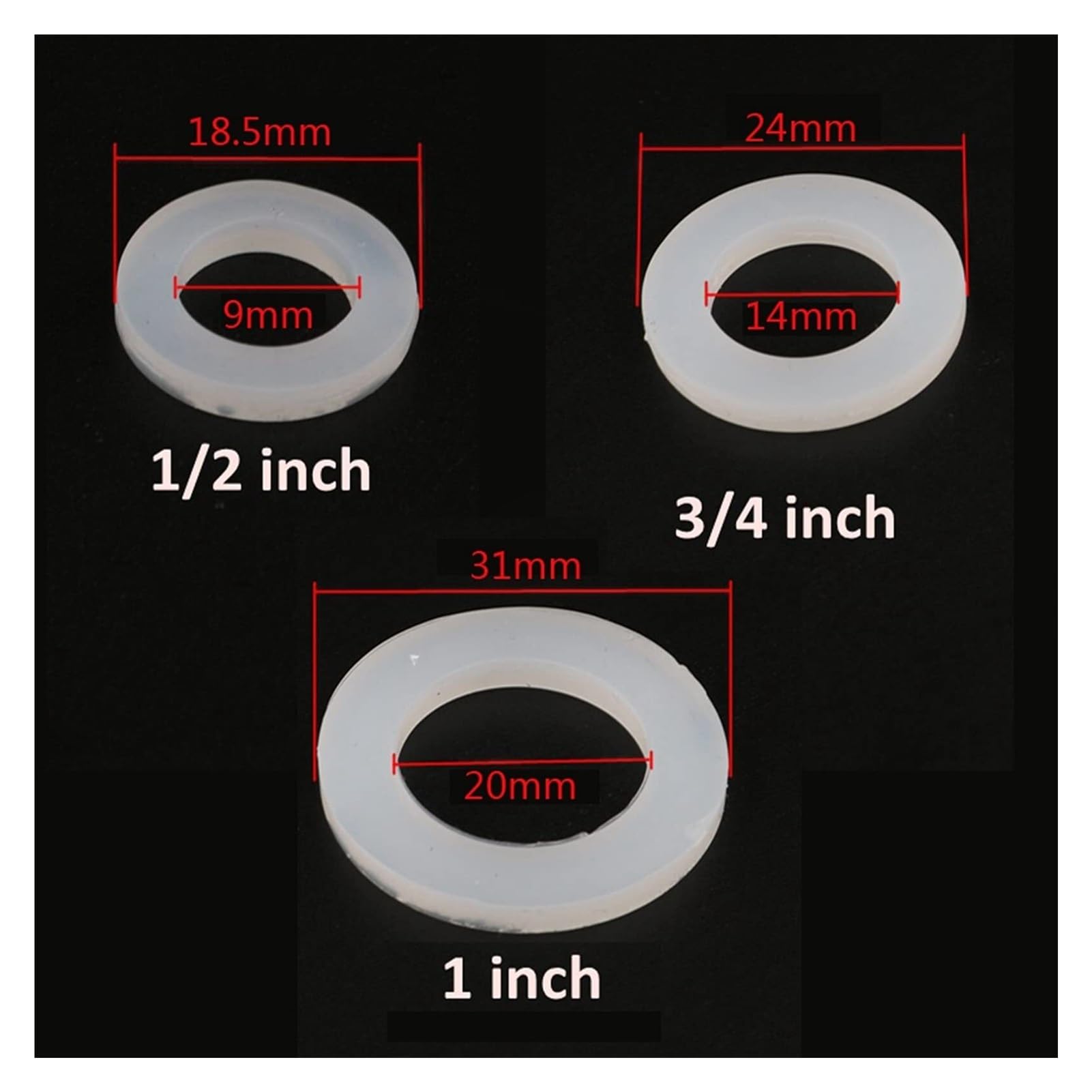 Kit de juntas tóricas de goma, surtido de 10 unidades/juego de 1/2 "3/4" 1 "anillo de goma de silicona, junta plana, anillo de sellado for boquilla de ducha, manguera, tubo de fuelle, anillo de arande