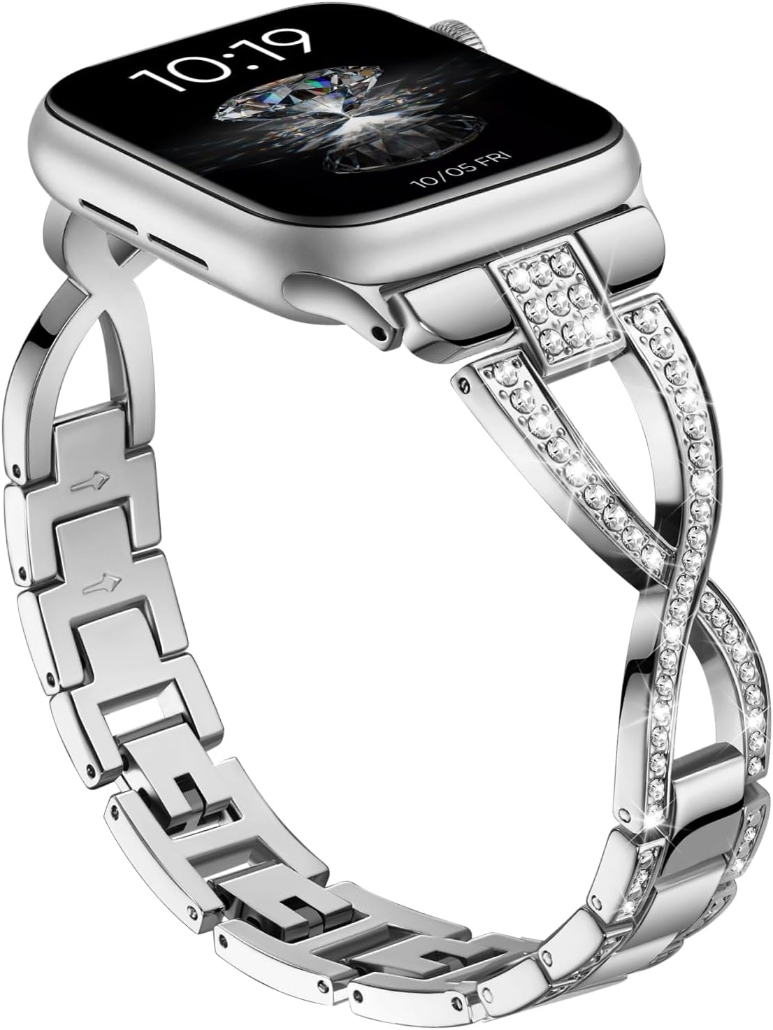 Slim Band Compatible with Apple Watch Bands 40mm 41mm 42mm 38mm 44mm 45mm 46mm 49mm Women, Thin Dressy Metal Stainless Steel Bracelet with Bling Diamond for iWatch Series 11 10 9 8 7 6 5 4 3 SE Ultra