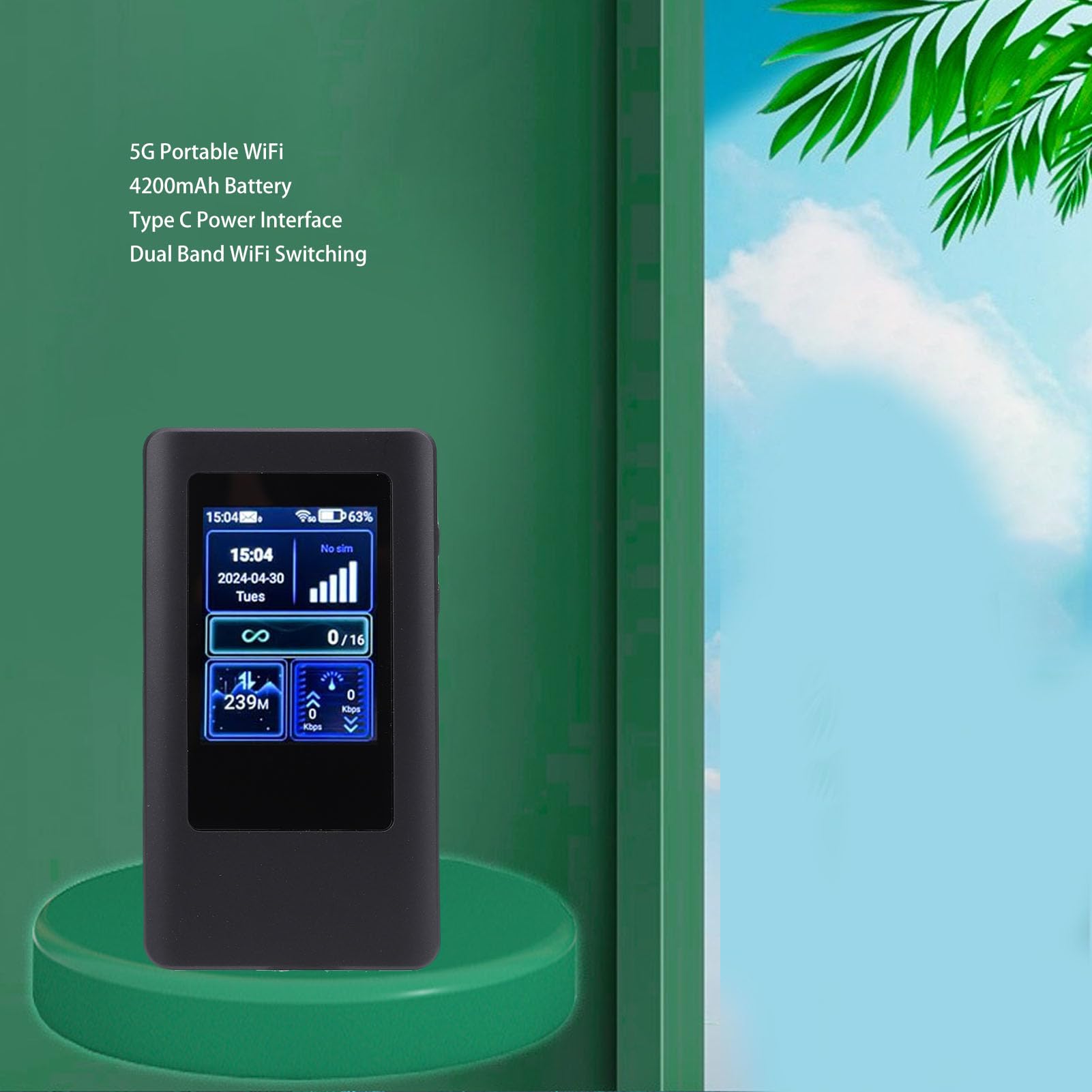 XUMIUZIY Mobilny Punkt Dostępu 5G z Wyświetlaczem, 1200 Mb/s, Przenośny Punkt Dostępu WiFi, Pasma Globalne dla Sieci w USA, Dwuzakresowe WiFi, możliwość Podłączenia 16 urządzeń