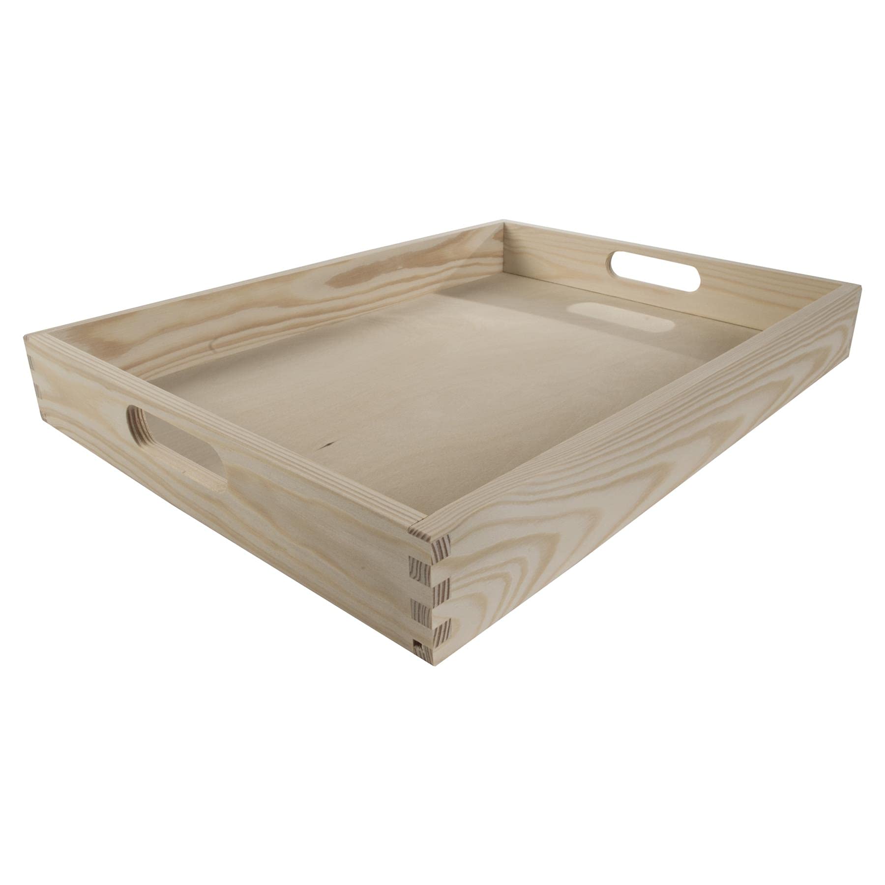 WooDeeDoo Large Wooden Serving Tray with Handles – Natural Unfinished Pine – Rustic Tray for Home Cafe Restaurant Food Tea Coffee Breakfast Snacks or Decorative Use - 40 x 30 x 5 cm