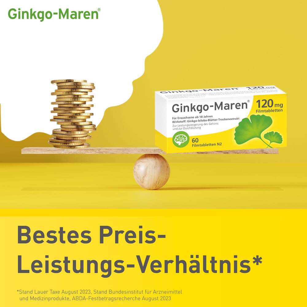 120mg Tabletten: Hochdosierter Ginkgo biloba Extrakt zur Unterstützung von Gedächtnis & Konzentration, Pflanzliches Arzneimittel zur Förderung der Durchblutung im Gehirn, 200 Stück