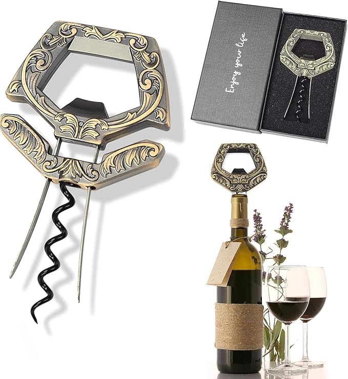 Tire-Bouchon Bilame Ah-So 3 en 1 pour Vins Vieux et Millésimés | Ouvre-Bouteille à Deux Broches en Acier Inoxydable, Extracteur de Bouchons en Liège...