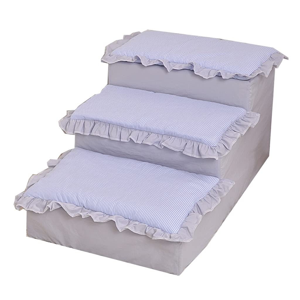 Inicio Escaleras para Mascotas Relleno de Espuma de Alta Densidad, Escaleras para Perros de 3 escalones Escaleras para Gatos con Almohada extraíble, 65 * 40 * 30 cm (Blue 65 * 40 * 30cm)