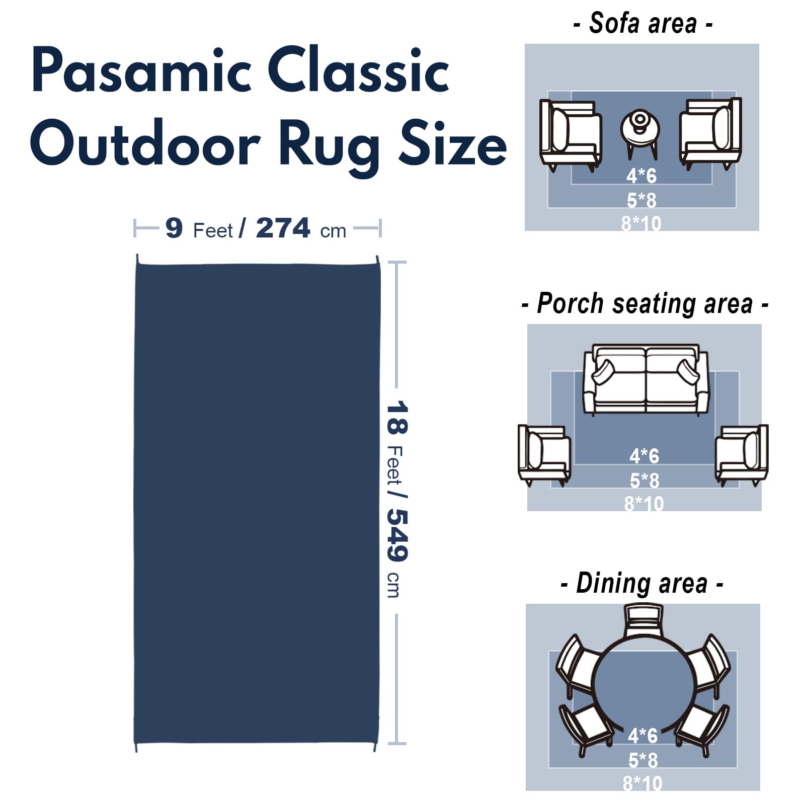 Tapis d'extérieur imperméable de 2,7 x 5,5 m – Tapis réversible en paille de plastique, facile à nettoyer, tapis portable pour patio, camping-car, terrasse, balcon, jardin, pique-nique, plage, trèfle