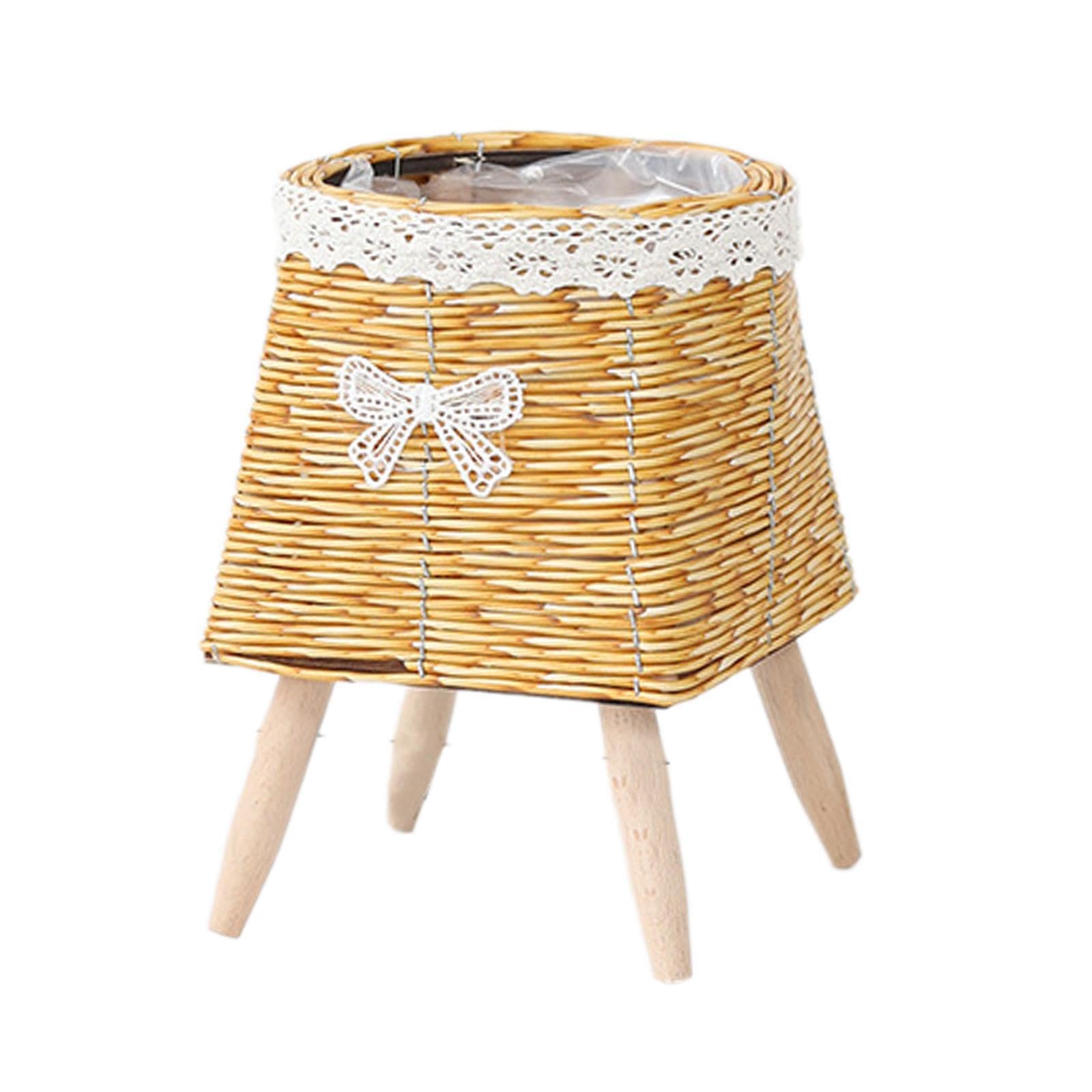 mophrati Planter Pot With Stand Beautifully Crafted Imitation Rattan Flower Organizer Adds Style To Indoor Spaces Floor Flowerpot Organizer Basket Imitation, Round Square Bottom