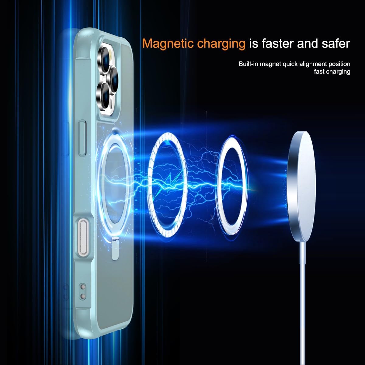CHAOFEnG Magnetic Compatible with iPhone 16 Pro Max Case with Stand [Military Grade Drop Tested][Compatible with Magnet] Ring Translucent Slim Hard Back Soft Edge, Teal Green