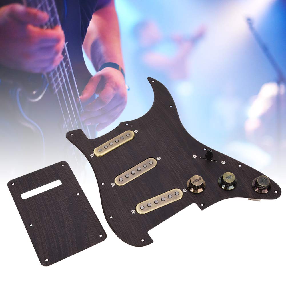 RiToEasysports Zestaw Przetworników Pickguard SSS Loaded w Stylu Vintage z płytą tylną, Lekkie Części Zamienne do Gitary dla Zespołów Muzycznych, Stop Aluminium + Drewno dla Miłośników Gitary