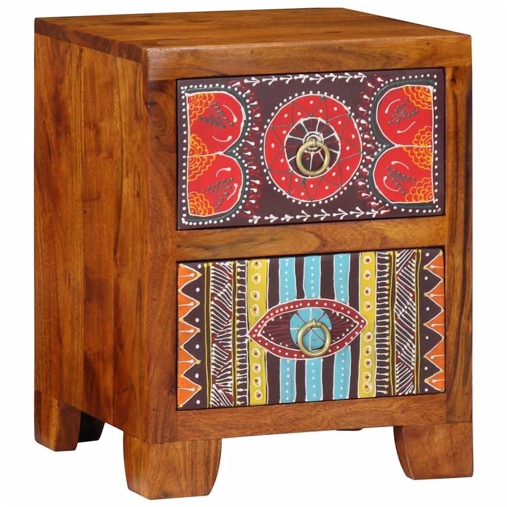 Table de Chevet avec Tiroir de Rangement en Acacia Massif Miel