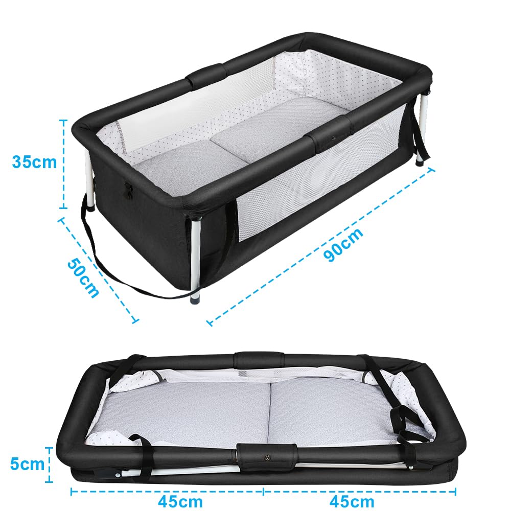 Lit de Voyage Bébé Pliable avec Moustiquaire 90 x 50 x 35 cm Noir