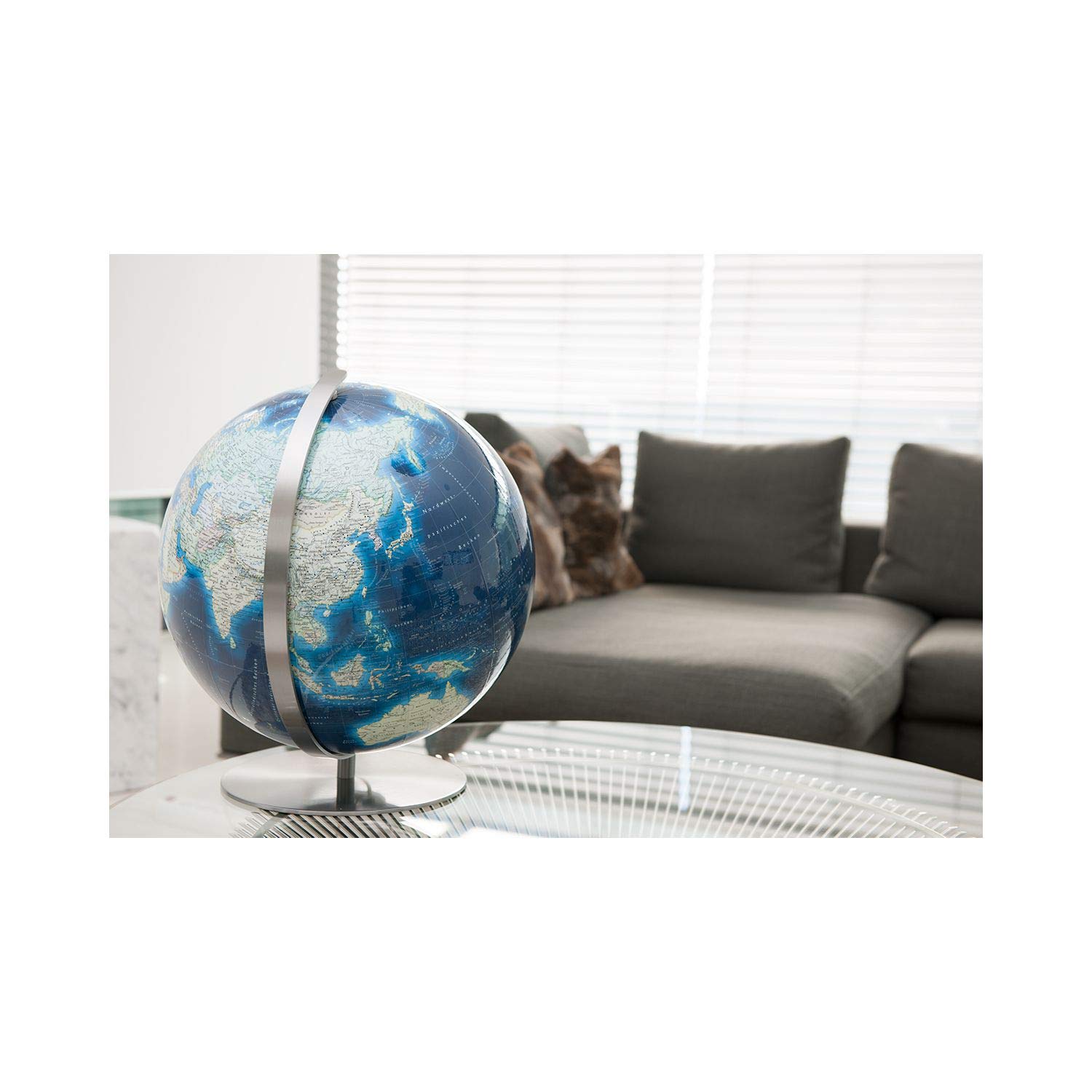 Duo Azzurro Regent Tischglobus, Ø 40 cm: handkaschierter Leuchtglobus, Acrylglaskugel, Edelstahlausführung, Durchmesser 40 cm, OID-kompatibel