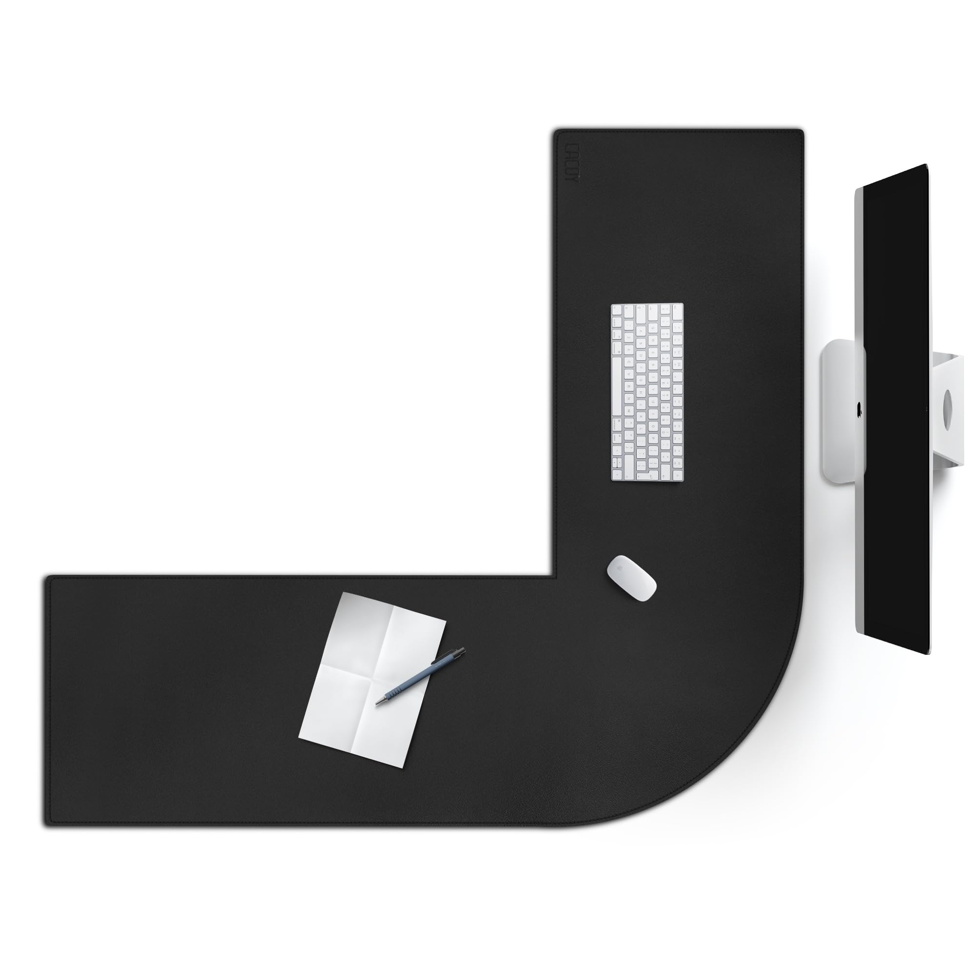 Cacoy L Shaped Desk Pad, PU Leather Corner Computer Desk Mat, (39.4"+43.3") x13" L-Shape Gaming Mouse Pad, Home Office Desk Mat, Black