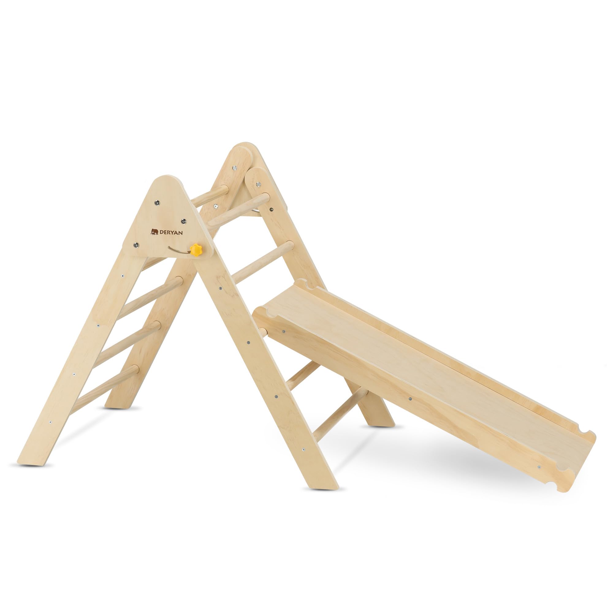 Deryan 5-in-1 Montessori Climbing Triangle with Slide - Foldable - Ladder & Slide - Wooden Climbing Foldable Toy for Toddlers 3-8 Years (40kg) - Climbing Frame for Toddlers - Wood