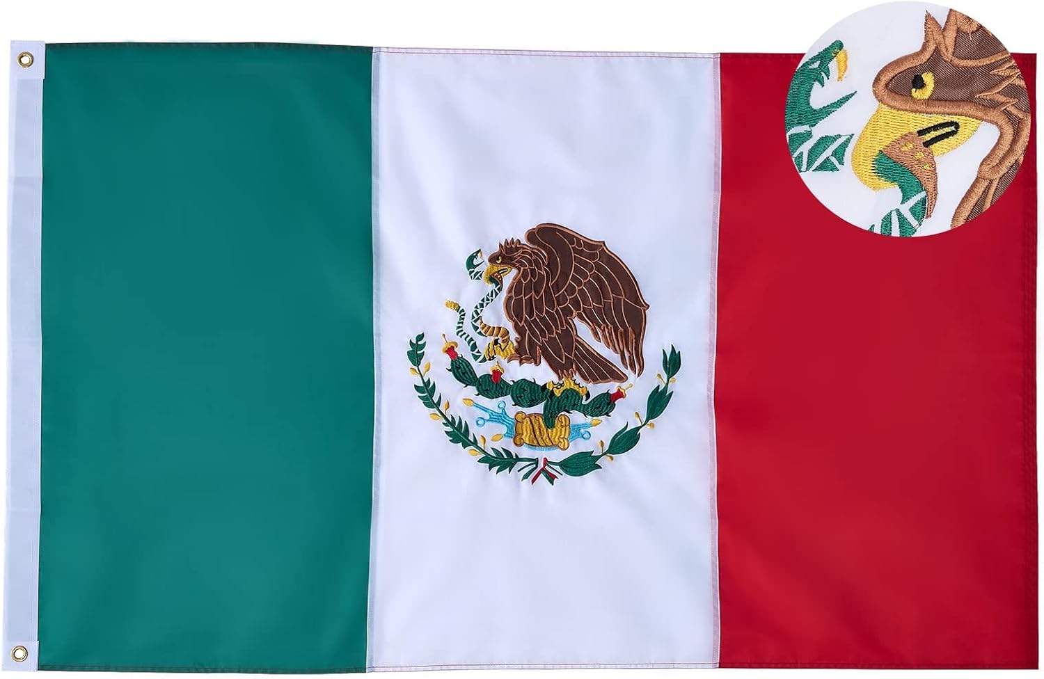 ROTERDON Mexican flag 4x6 FT Outdoor - Heavy Duty 240D Oxford Polyester Mexico Flag, Vibrant Colors and Fade Proof, Embroidered Eagle Sewn Stripes Bandera de Mexico Flag with Brass Grommets