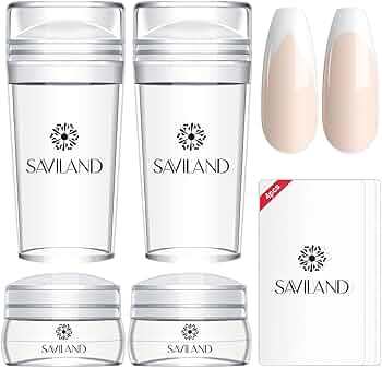 Saviland French Tip Nail Stamp - 8PCS Clear Silicone Nail Stamping Nail Art Stamper Kit, 2+2PCS Long & Short Jelly Stamper with Scrapers Nail Stamper Kit for French Manicure Home DIY Nail Salon