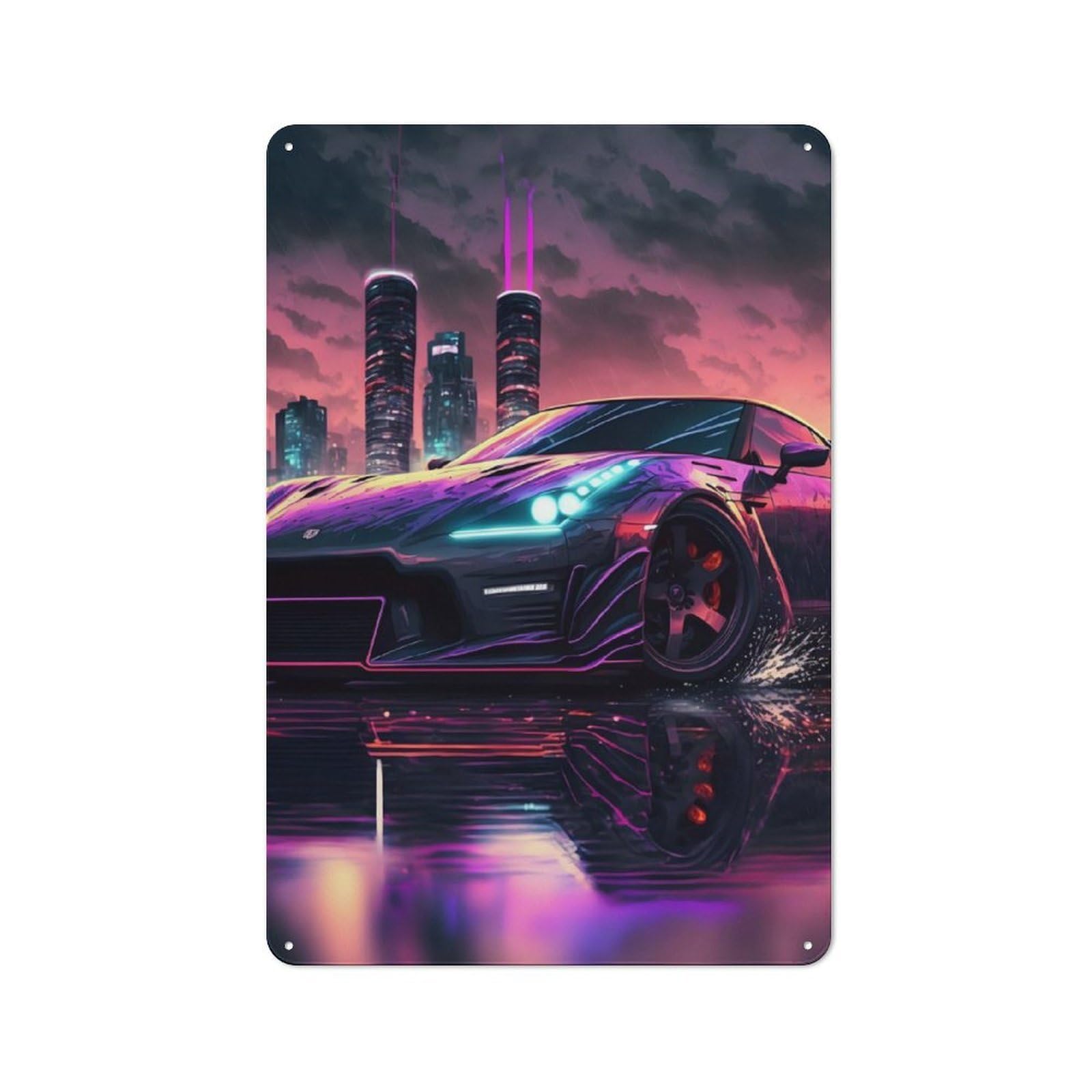 Junmoney Synthwave Sportscar Retro Metal Plaque 30X20cm For Dining Room Or Kitchen, For Kitchen, Dining Room And Home Bar Wall Decor