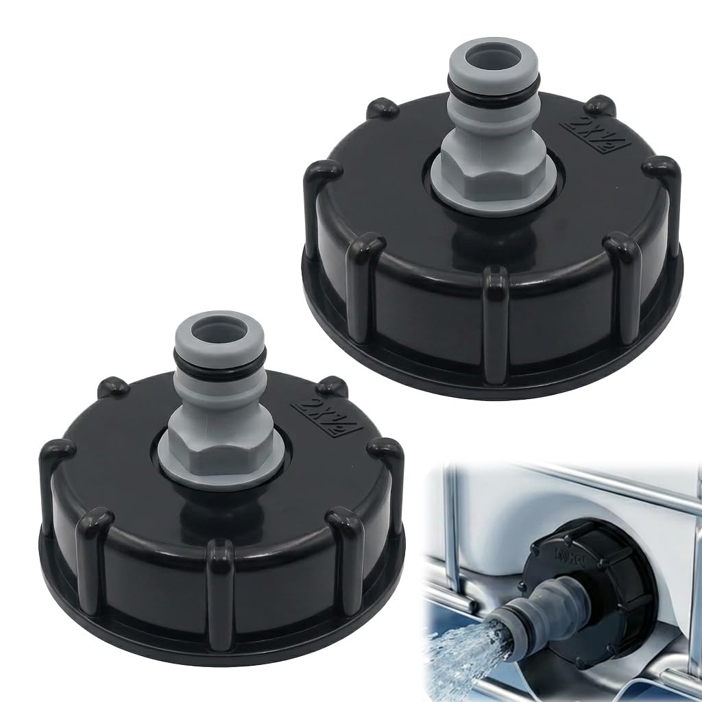 Wufaa 2PCS IBC Tank Adapter, IBC Tank Fittings, IBC Connector S60X6 to 4 Water Storage Tank Tap, 1/2" Course Threaded Storage Tank Cover for Garden Water Butt Storage Tanks Leak-Proof Design