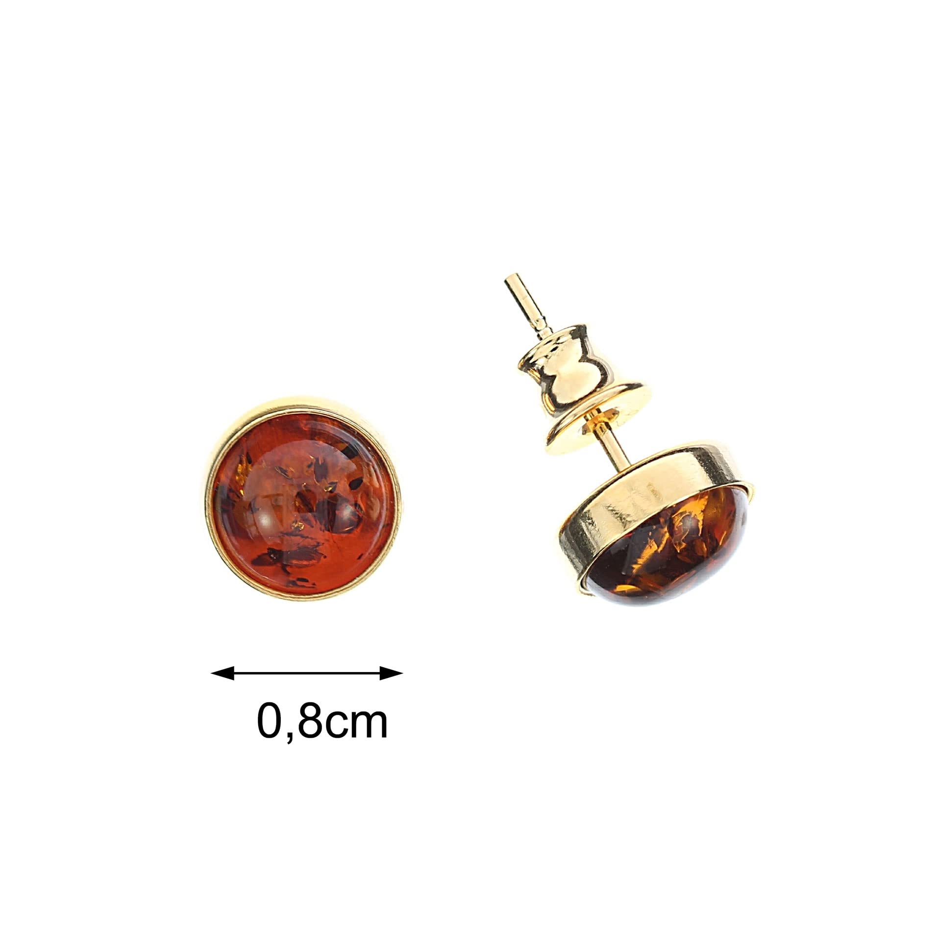 Pendientes con ámbar de Artisana, pequeños, redondos, de plata de ley 925/000 chapada en oro