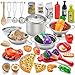 KidscietyÂ Pretend Play KitchenÂ Accessories,Â 52pcÂ Kids Kitchen PlaysetÂ with Play Food, Stainless Steel Cookware, Kitchen Toys Pots and Pans, Toddler Kitchen SetÂ with Cuttable Toy Food, Boys Girls Gift