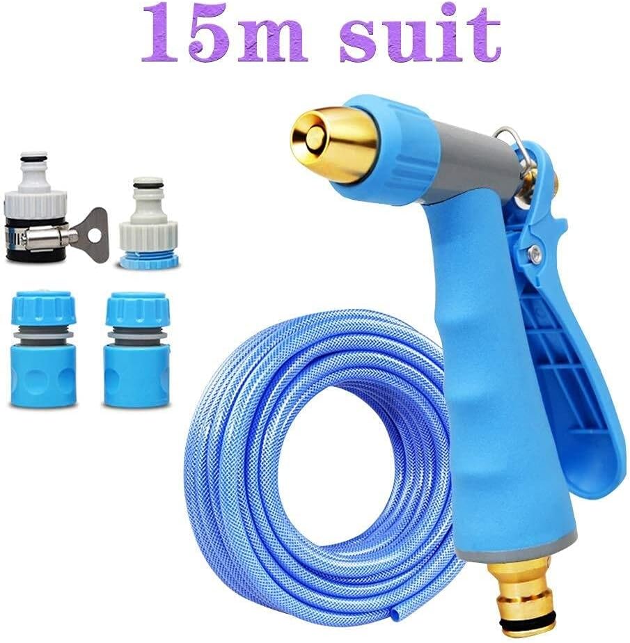 Garden Hose Nozzle Spray Guns Rotating Adjustable Garden Spray Watering Guns Slip Resistant Labor-Saving for Plants Watering Cleaning Showering Pets Watering Gun (Color : 15m Suit)