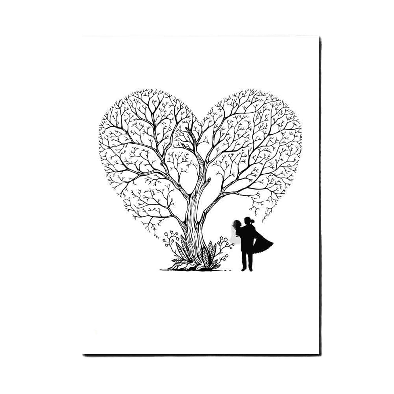 Libro De Firmas Amante Árbol De Huellas Dactilares DIY Firma Invitados Lienzo Pintura For Decoración Fiesta Eventos Aniversario Boda(T1CP004)