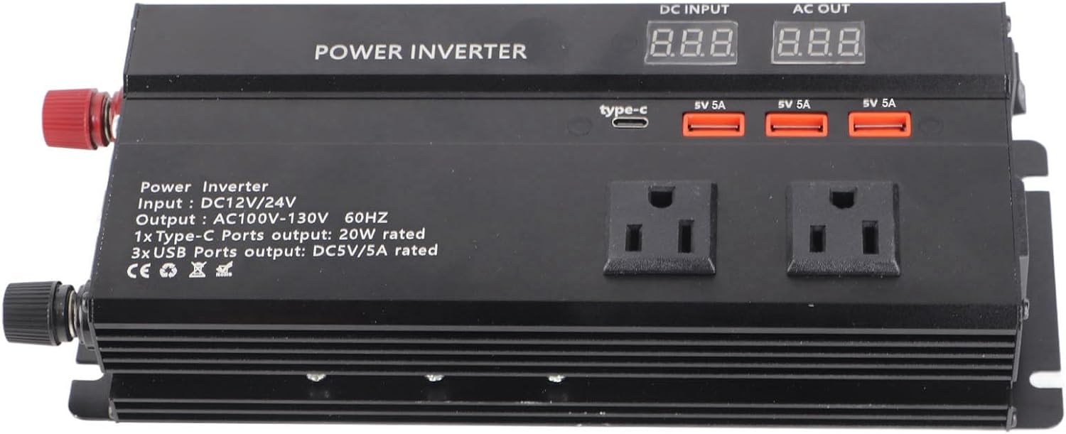 for Inverter 12v to 110v Gorgeri Metal 6000W DC 12V to AC 110V Car Converter USB Car Adapter with LCD Display