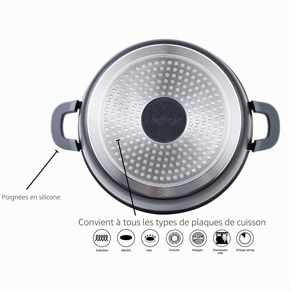 Cheffinger CF-DC32 BLK CF-DC32 BLK Casserole en fonte d'aluminium avec couvercle pour induction Noir Ø 32 cm