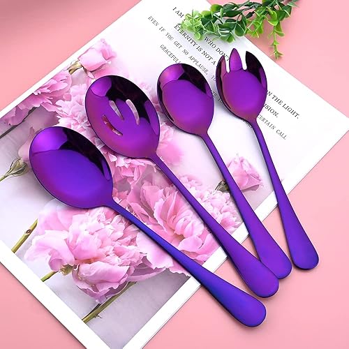 Miniatura 5 de Gugrida Juego de 11 cubiertos de acero inoxidable 304 con revestimiento de titanio negro, cucharas para servir, utensilios de cocina, prevención de