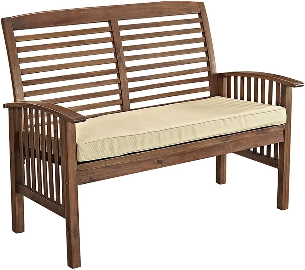 Walker Edison Rendezvous Modern Solid Acacia Wood Patio Loveseat with Cushions, 47 Inch, Dark Brown
