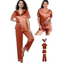 5Pcs Womens Silk Satin Pajamas Sets XS-XXL Short Pj Sets Button Down Pjs Set Sleepwear Loungewear