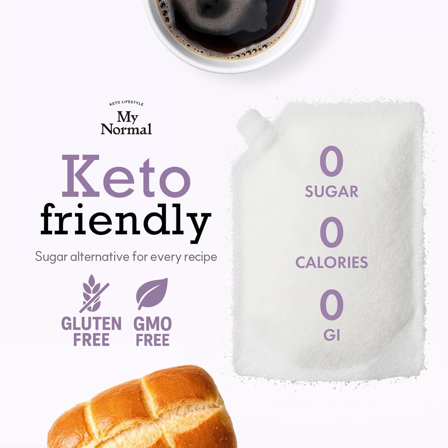 My Normal Keto Powdered Allulose 16oz - 99.8% Allulose, Monk Fruit & Stevia Blend - 1:1 Sugar Substitute, Non GMO, Gluten Free, Zero Calorie Sweetener - 0g Net Carb, No Sugar (Pack of 2)