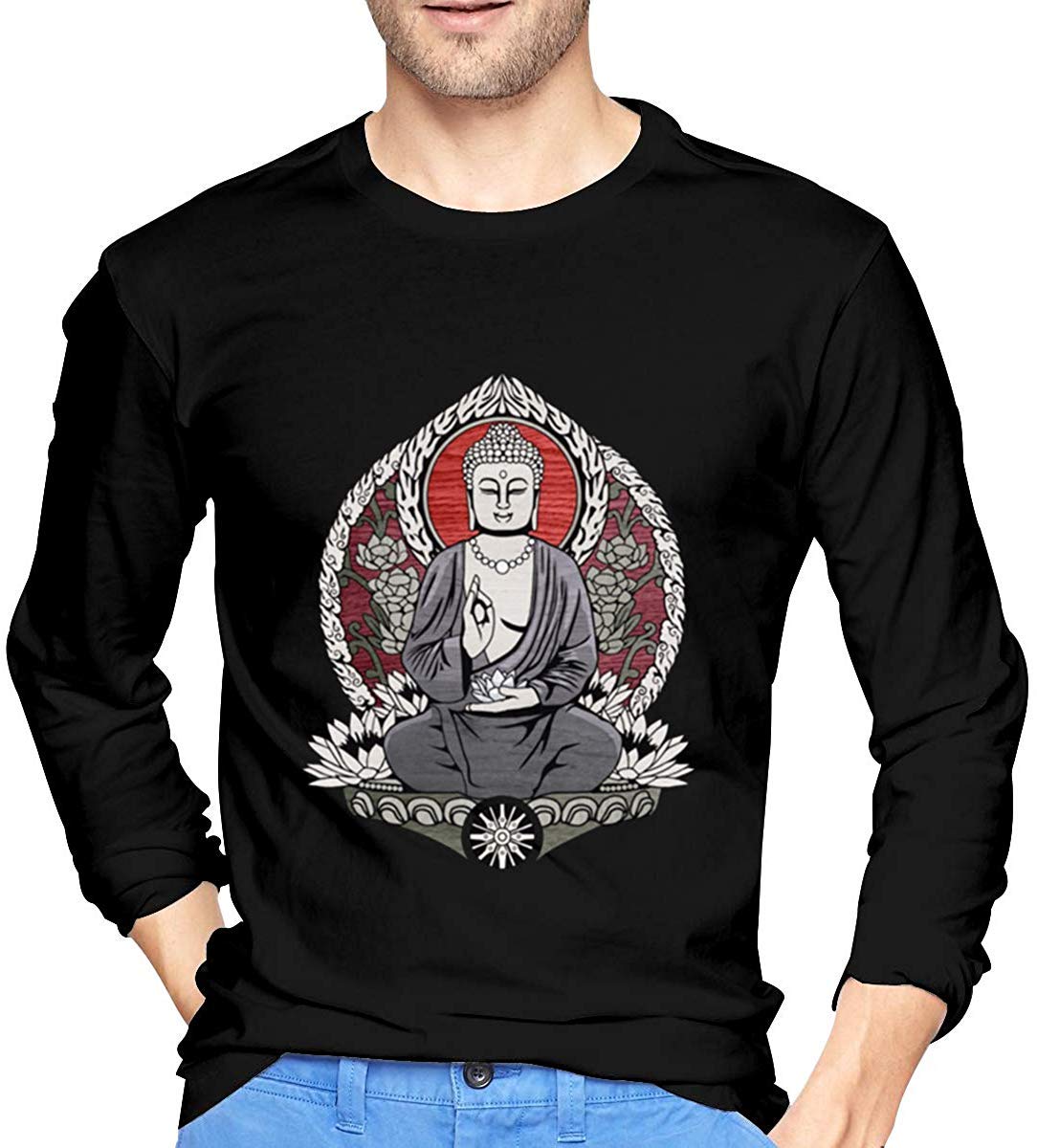 14Plqkmkgys Siddartha Gautama Buddha Man Basic Tennis Long Sleeve Round Neck Tee Tops