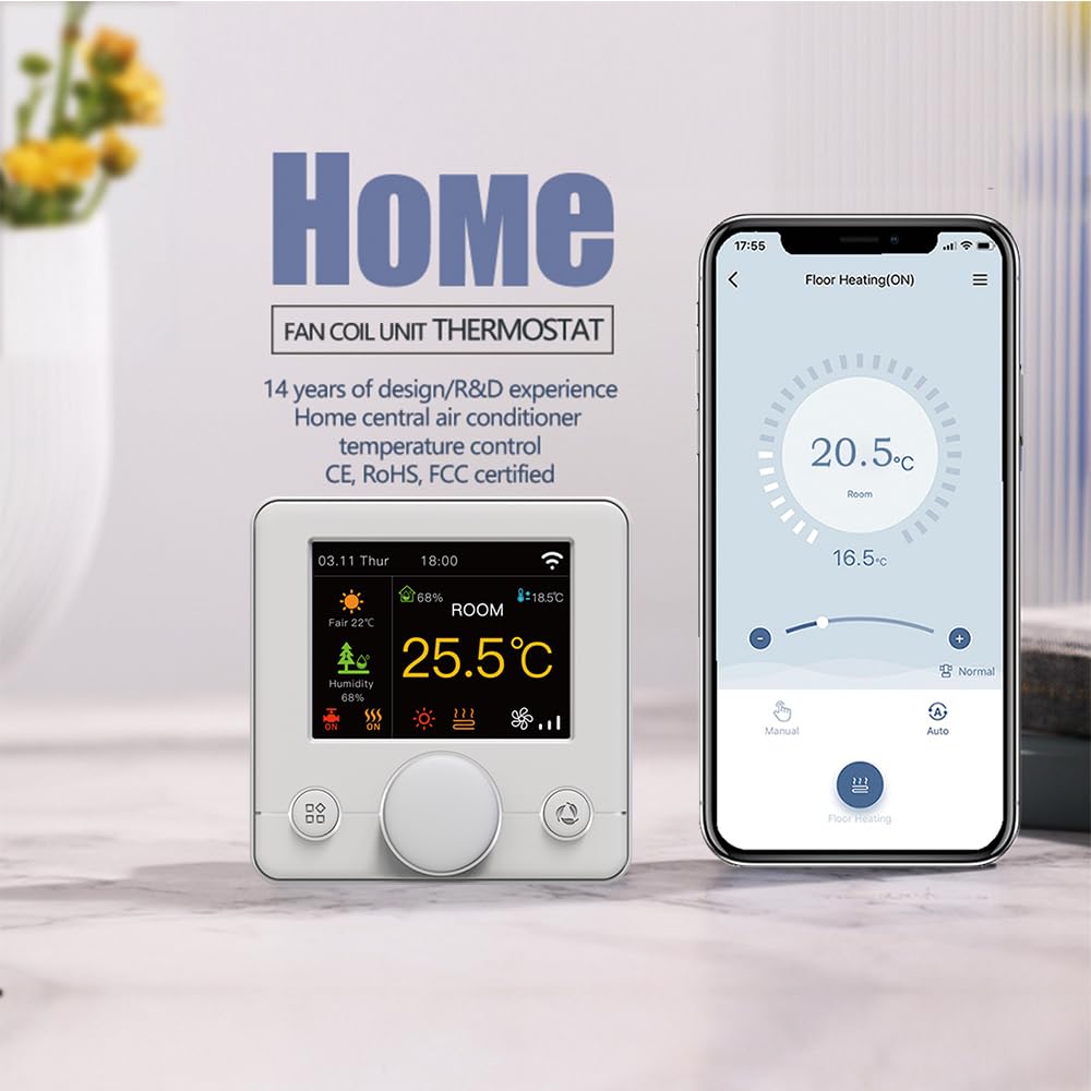 Smart Wifi Termostato Aria Condizionata con Schermo LCD a 4 Tubi con Schermo LCD a Colori, Funziona con Alexa Google Home, 95 ~ 240 V AC
