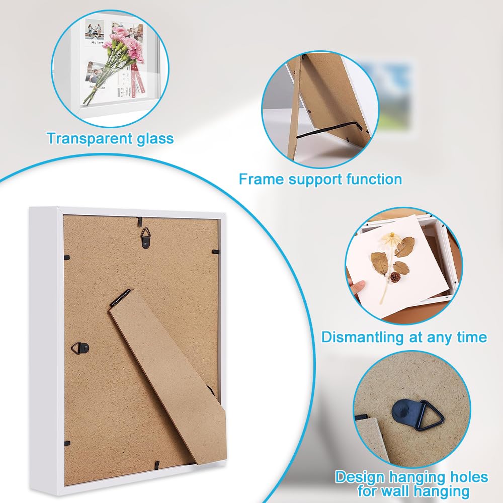 TNSLAND 3D-fotolijst om te vullen, fotolijst 20 x 20 cm, voor objecten tot 3 cm, objectlijst, zwart, houtkleur met glas, voor foto's, bloemen, doe-het-zelf herinneringen, decoratieve muur