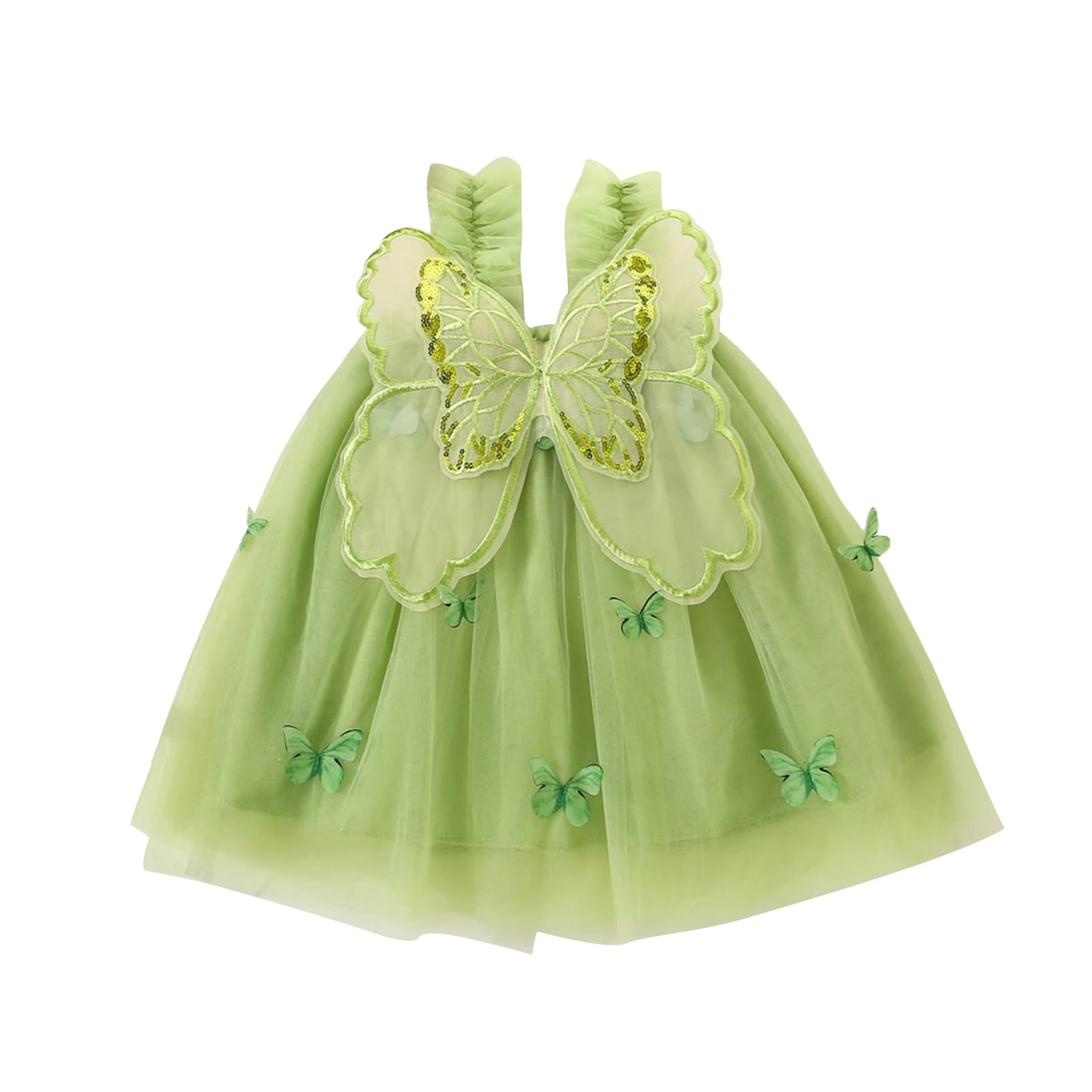 Baby Girl Toddler Butterfly Dress Sleeveless Tulle Tutu Wings Fairy Layered Ruffle Birthday Party Princess Dresses (Green,2-3 Years)