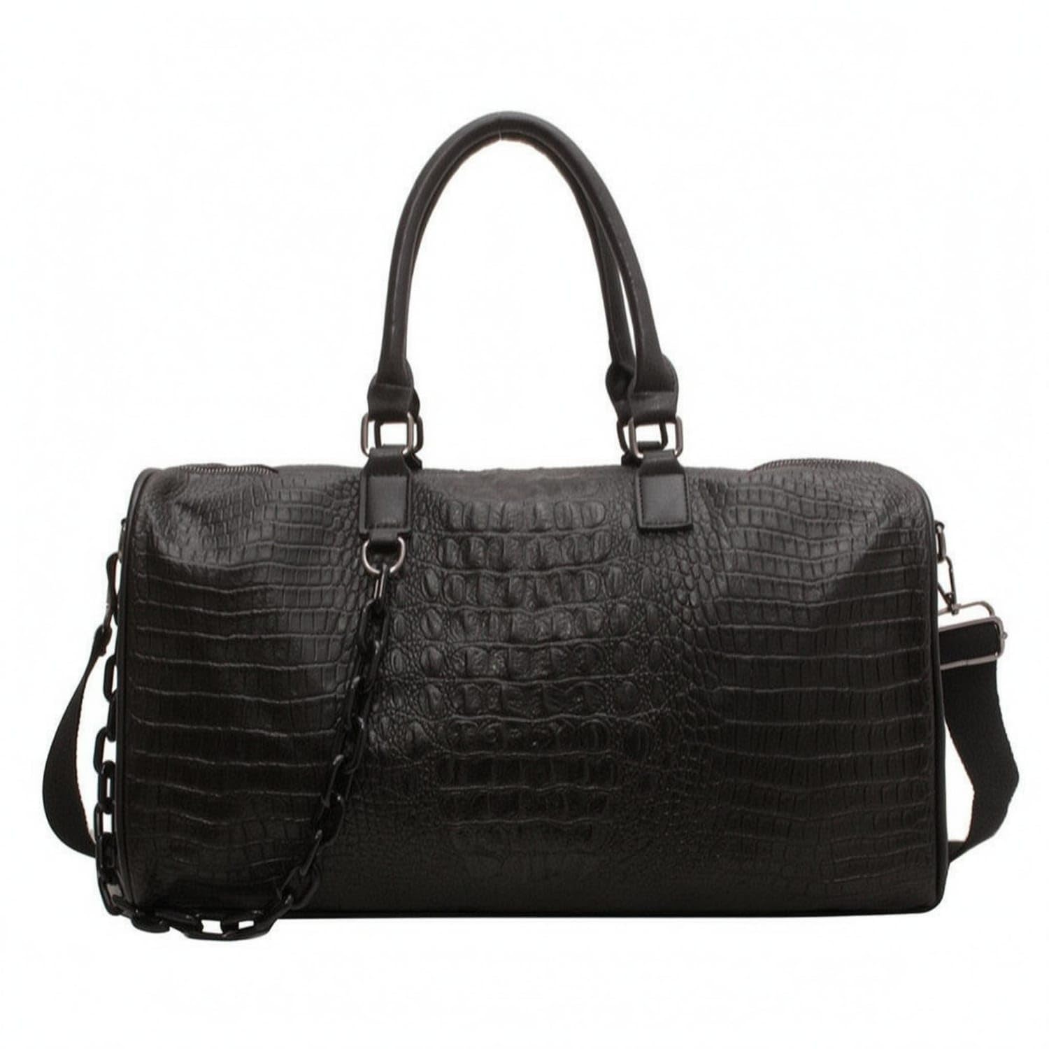 URJIX™ Detachable Shoulder Strap Crocodile Black PU Leather | Carry Options Storage PU Leather Black-image-18
