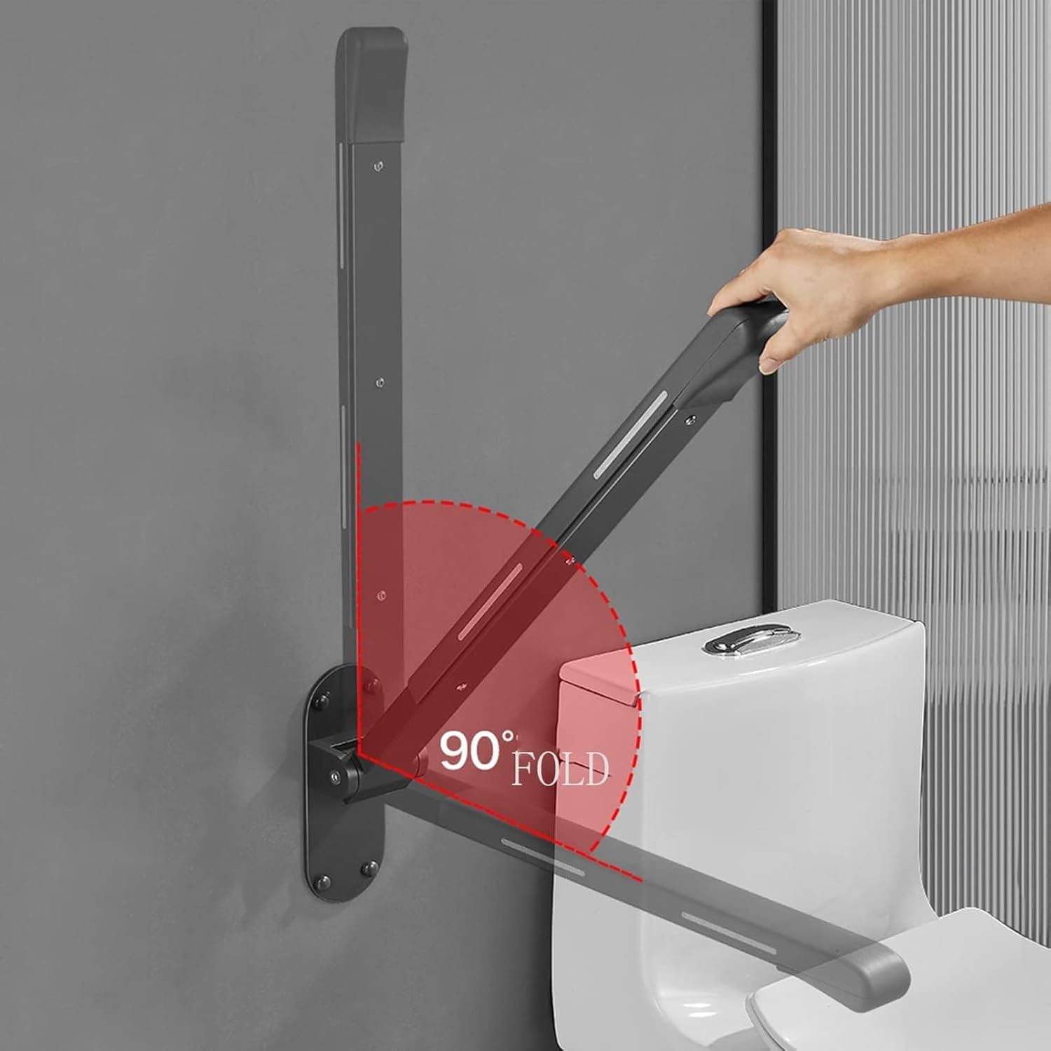 Barra Abatible Ba?o Acolchada, Luminoso Barra Ba?o Minusválido, Barra WC Minusválidos Abatible, Barra de Seguridad Ba?o Sujeción Pared(Black)
