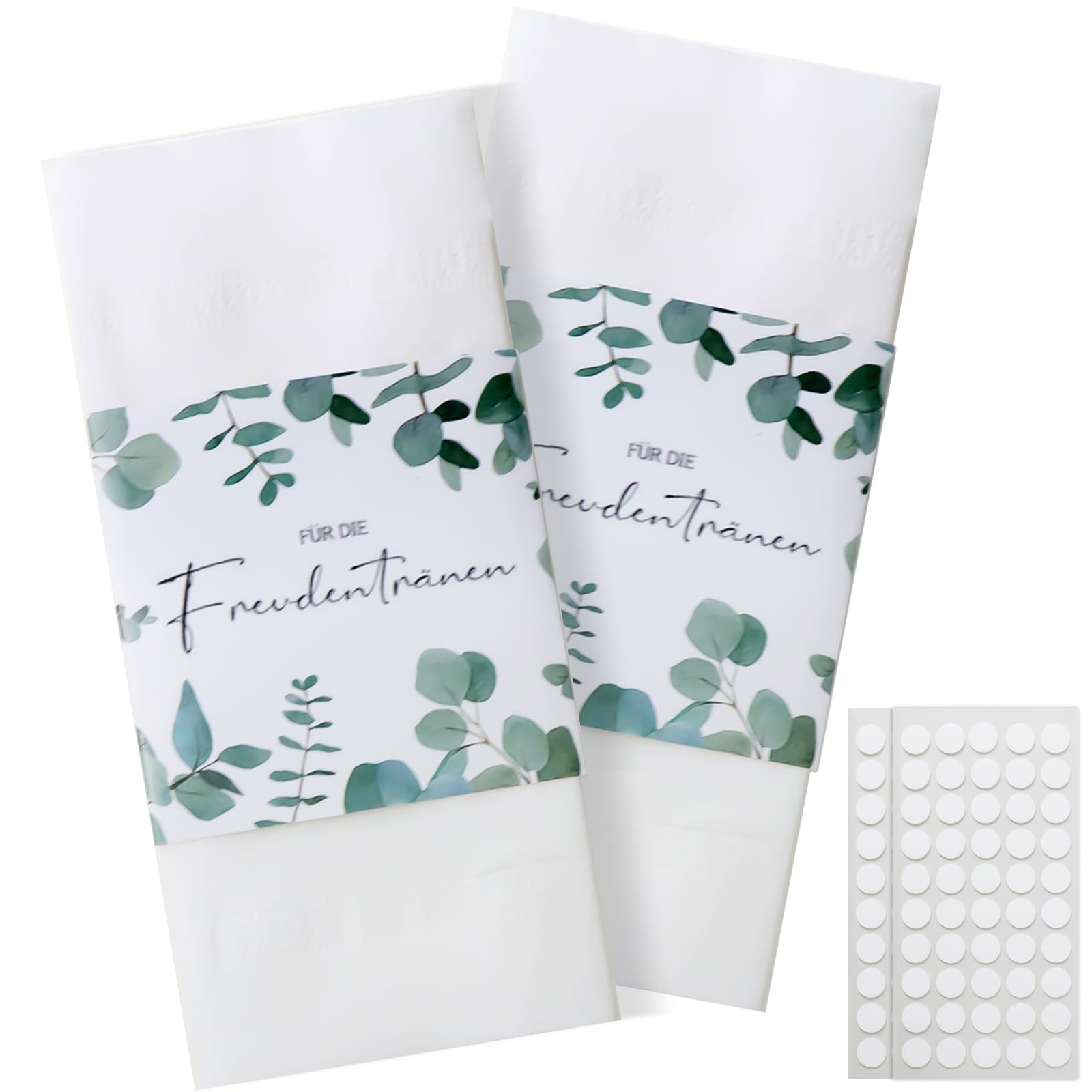 ZOCONE 100 pañuelos decorativos para ceremonias, bodas, lágrimas de alegría, banderole, diseño de eucalipto, pañuelos de boda, como decoración para pañuelos de invitados, bodas, ideas decorativas