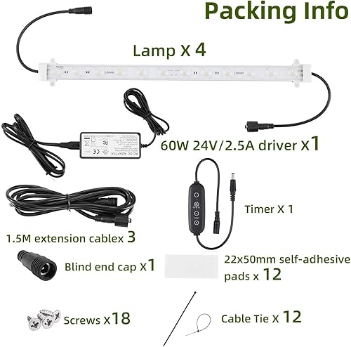 Miniatura 3 de Litever Kits de tiras de luz LED para plantas, 45 W, luces de cultivo blancas de espectro completo, fácil instalación. Bueno para estantes de