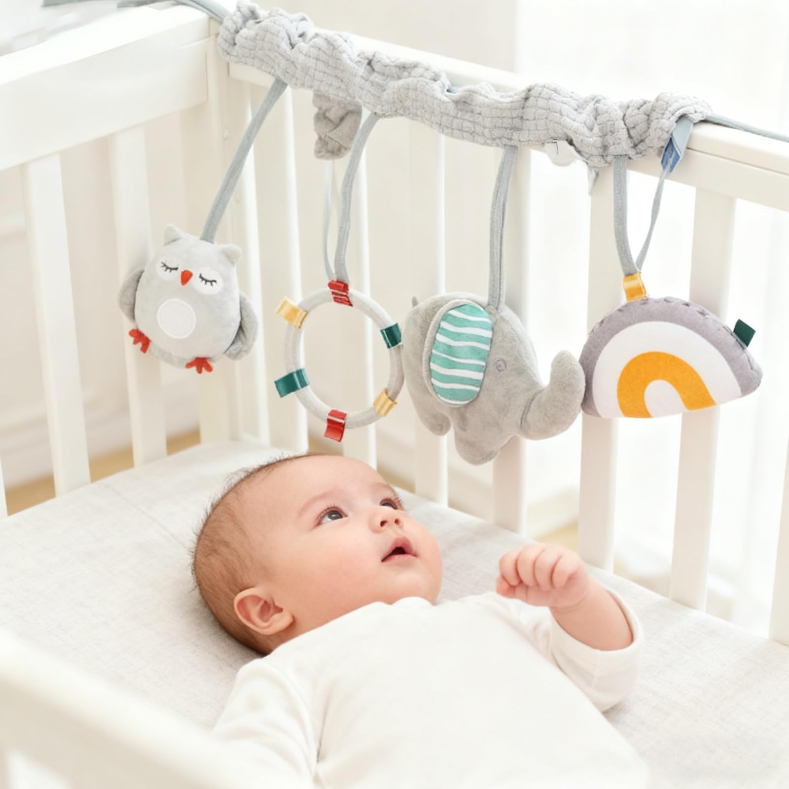 HORREX Giochi Passeggino Neonati Con 2 Clip – Peluche Sensoriali Con Suoni (Gufo, Elefante, Nuvola) Per Bambini 0+ Mesi