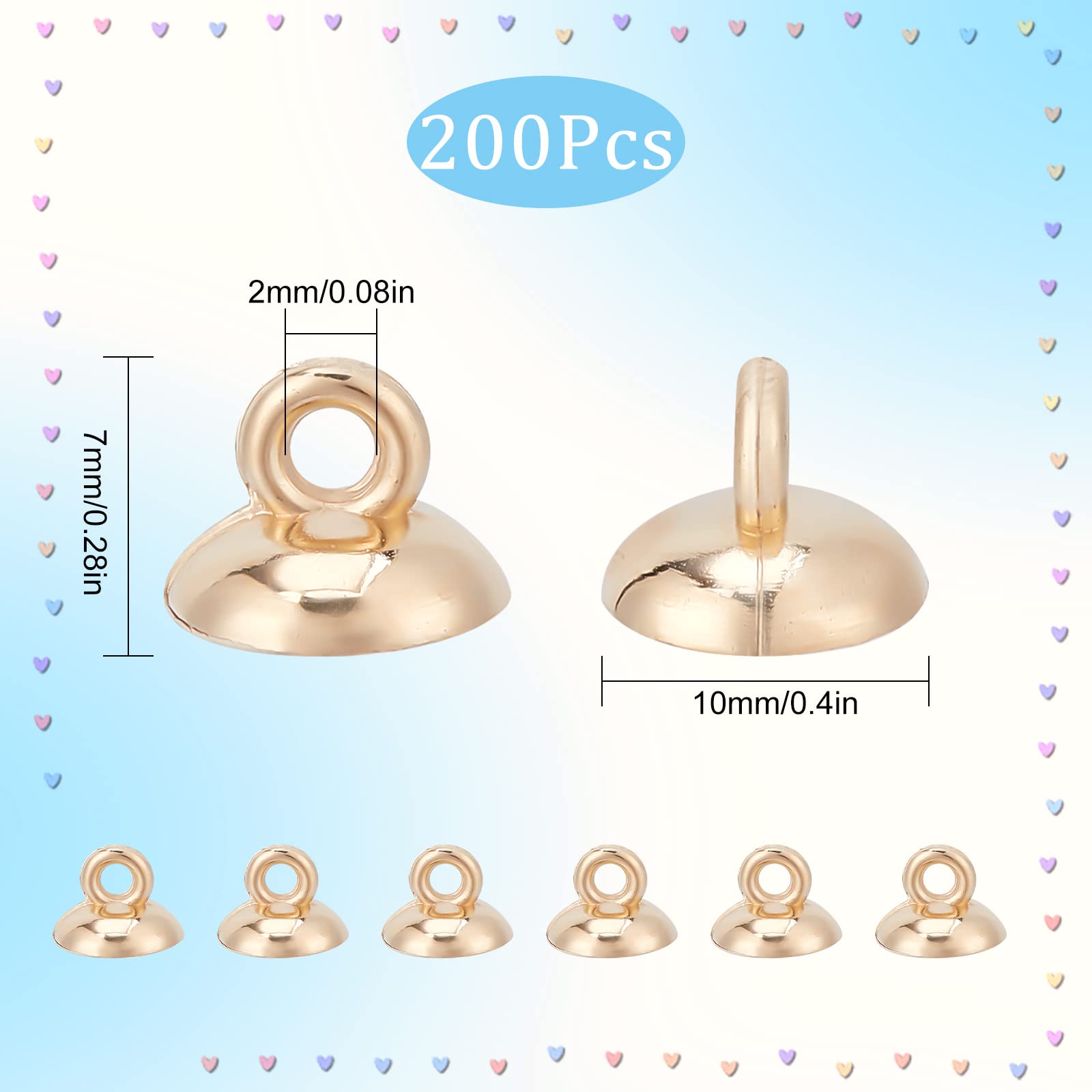 SUNNYCLUE 1 Box 200Pcs Bail Cap Silver Bead Cap 10mm Cover Bead Caps with Loop End Cap Clasp Round Dangle Charm Connector for Jewelry Making Necklace Earrings Bracelet Adult DIY Glass Balls Craft