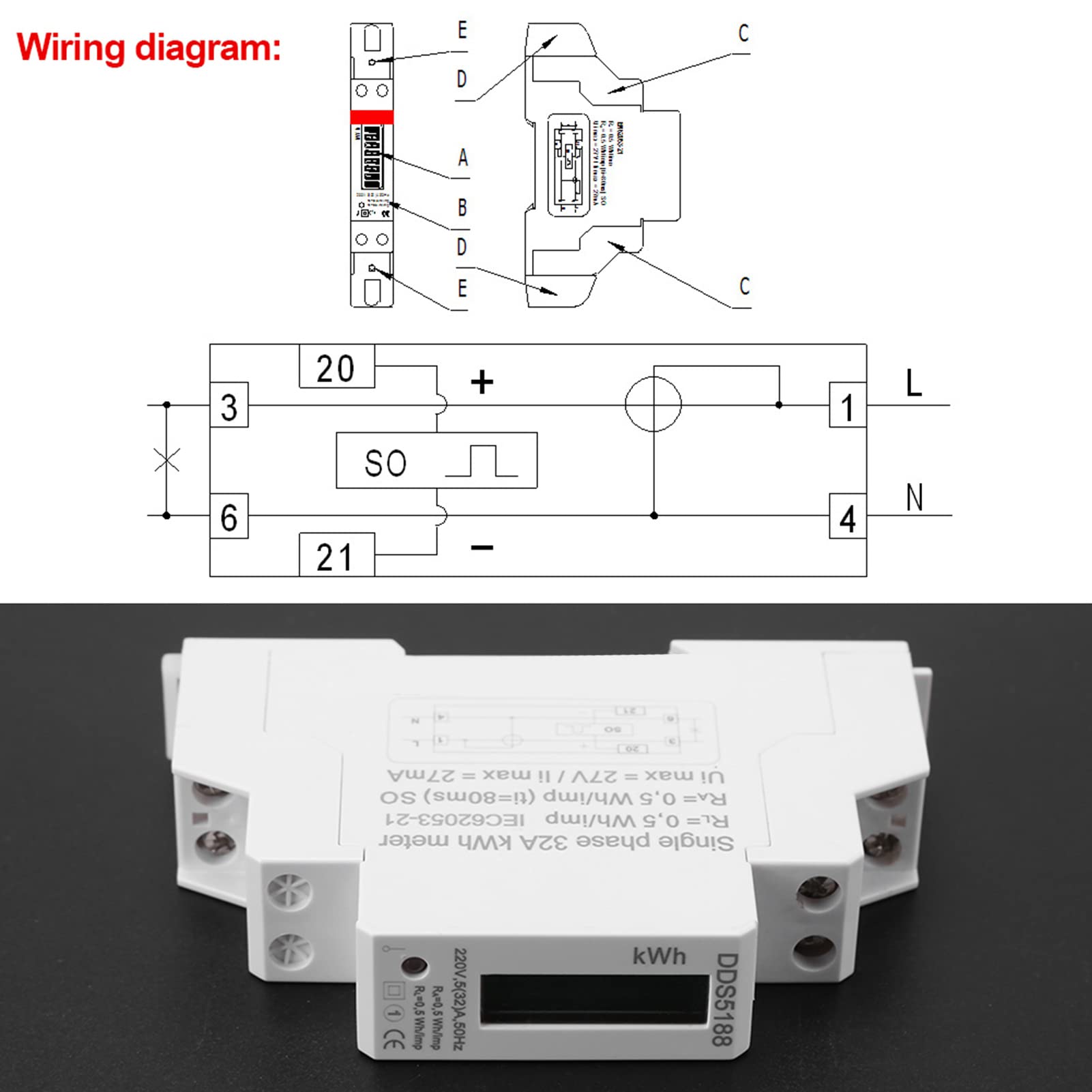 Din Rail Energy Meter 5-32A Single Phase Electric Meter Digital LCD Electronic KWh Meter for Home Use - Image 3
