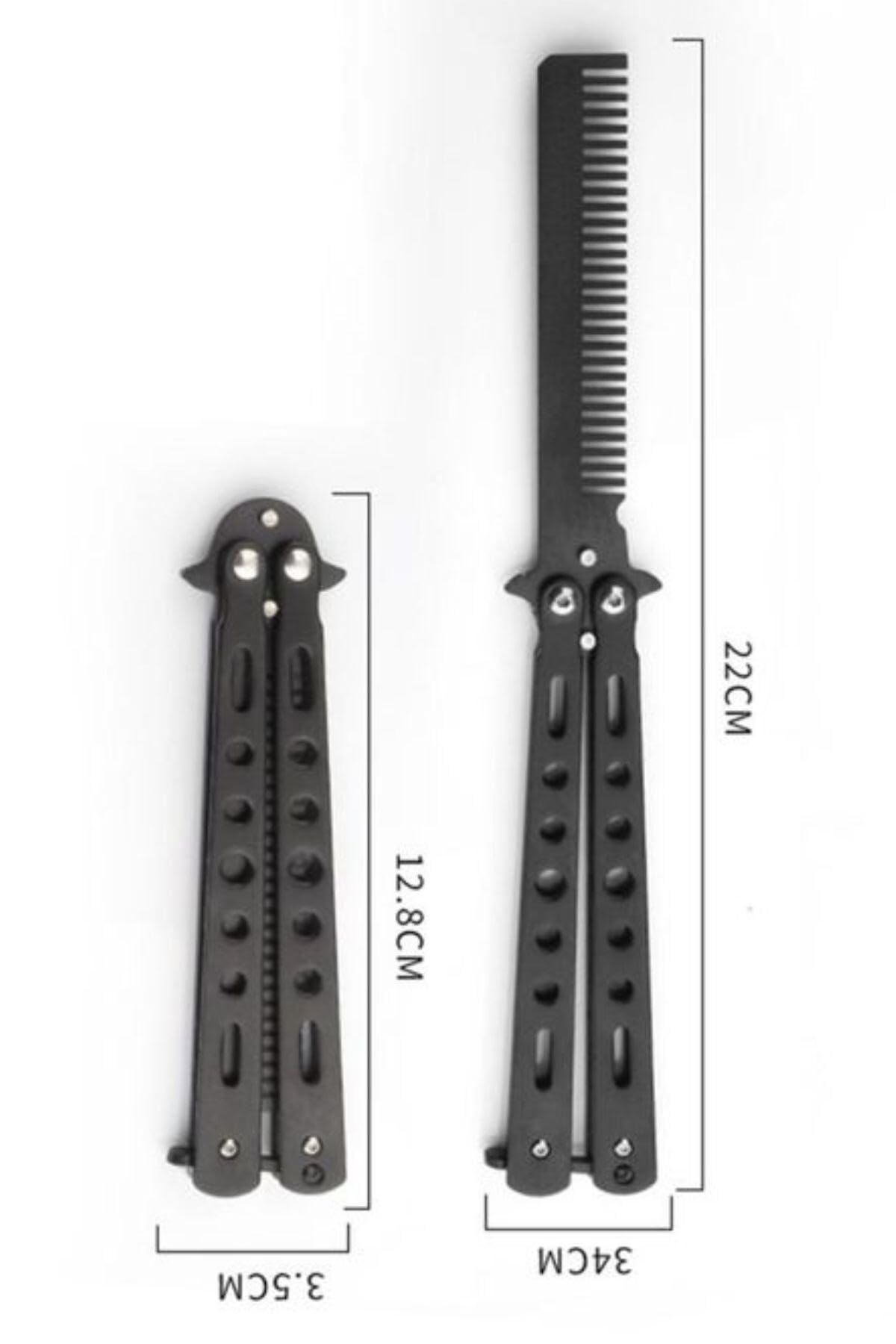 Buffer Katlanabilir Paslanmaz Çelik Kelebek Tarak, Siyah, Profesyonel Saç Kesimi ve Sakal Bakımı, 22 cm