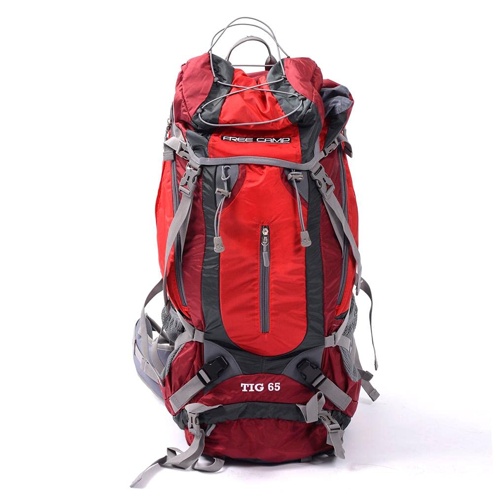 Free Camp Tig Trekking Sırt Çantası, Unisex, Kırmızı-Gri, 65 L