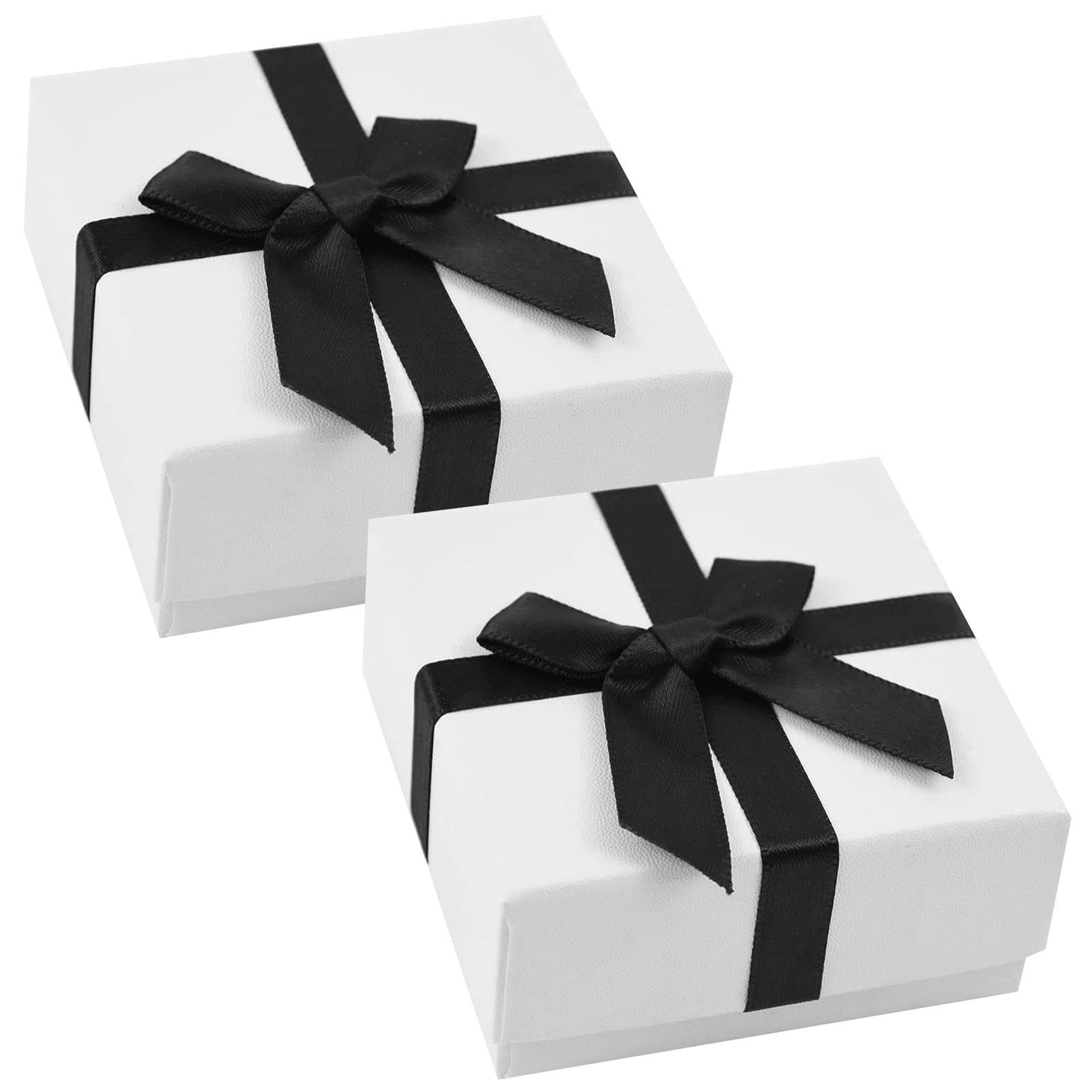 2 Pcs Small Gift Boxes, 9x9x4cm White Jewellery Box with Black Bow-Knot, for Necklace Bracelet Gifts
