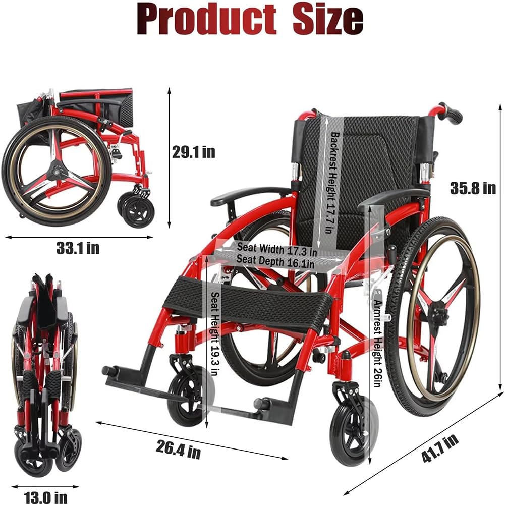 Sedia A Rotelle Dello Sport E Del Tempo Libero Per Adulti, Sedia A Rotelle Pieghevole Autoproprizzata Leggera, Sedia A Rotelle Da Viaggio Per Adulti E Anziani, 100 Kg/220 Libbre Carico