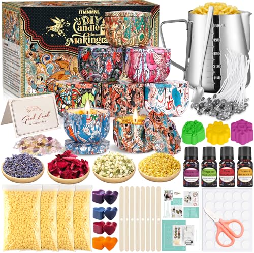 ITMNMNL Kit para Hacer Velas Aromáticas - Fabricación de Velas de Bricolaje Con Frascos, Pegatinas de Mechas y Accesorios